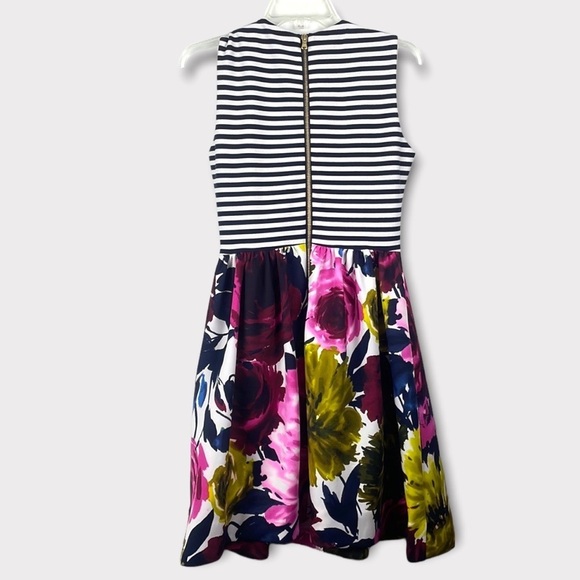 Just…Taylor Navy Striped and Pink Green Floral Gold Zip back Dress Size 4 - Picture 8 of 10